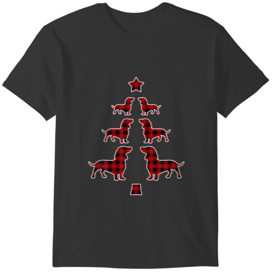 Red Plaid Dachshund Dog Christmas Tree Pajamas Fam T-shirt
