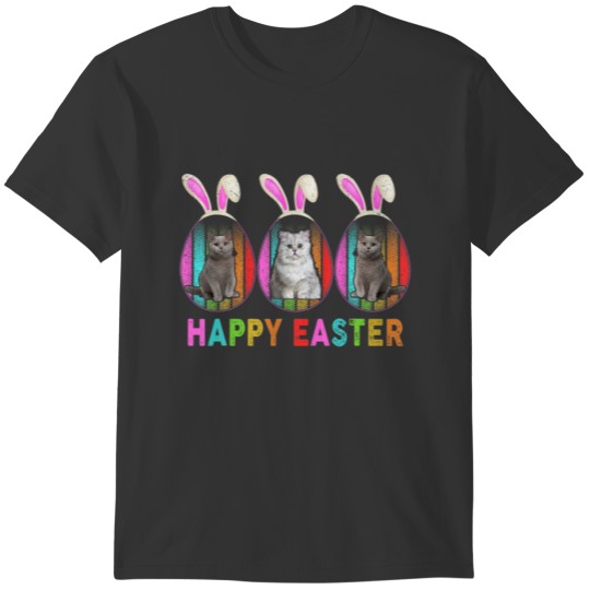 Vintage Retro Cat Happy Easter Bunny Egg Cute Bunn T-shirt