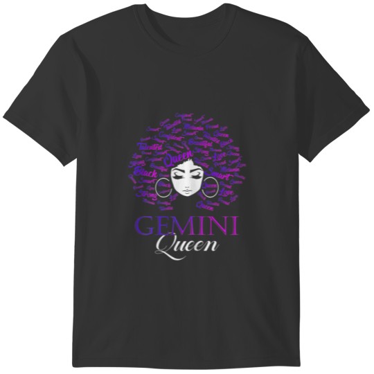 Womens Womens Black Womens Afro Hair Gemini Queen T-shirt