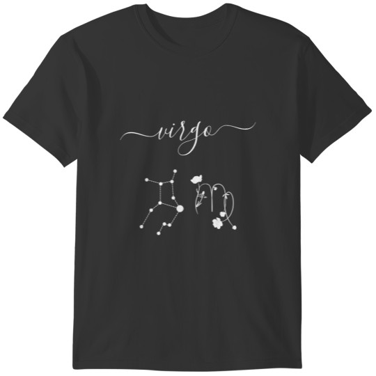 Floral Virgo astrology black white zodiac sign T-shirt