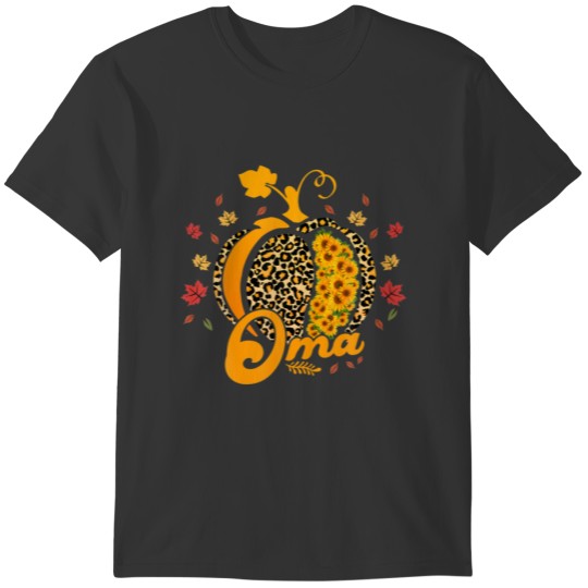 Oma Pumpkin Leopard Print Sunflower Grandma Hallow T-shirt