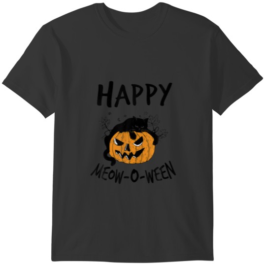 Happy Halloween Cat Costume Funny Black Cat Hallow T-shirt