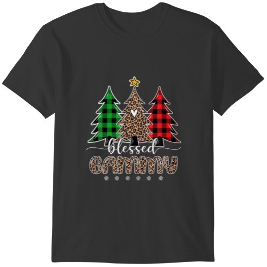 Blessed Gammy Leopard Christmas Pine Tree Red Plai T-shirt