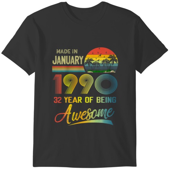 32Nd Birthday Gift Vintage Retro January 1990 32 Y T-shirt