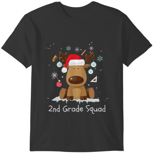 2Nd Grade Squad Reindeer Santa Hat Teacher Christm T-shirt
