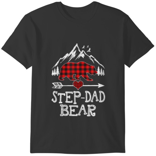 Step-Dad Bear , Red Buffalo Plaid Step-Dad Bear Pa T-shirt