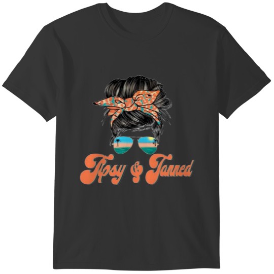 TIPSY & TANNED TAN WOMAN GIRL HAIR BOW BUN GLASSES T-shirt