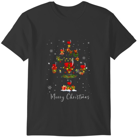 Drinking Wine Glass Christmas Tree Family Xmas Paj T-shirt