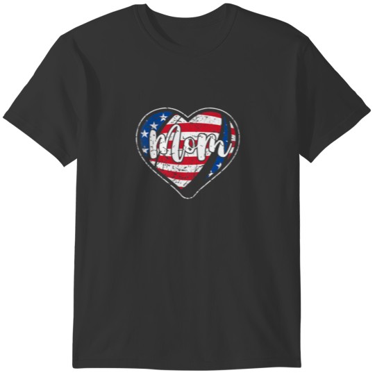 Womens Distressed American Flag Heart Rugby Mom Mo T-shirt