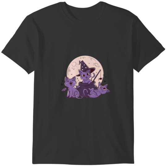 Halloween Costume Children Full Moon Cats Witch Ha T-shirt