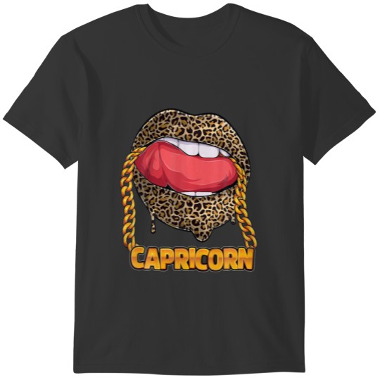 Capricorn Girl Juicy Lips Leopard Print Astrology T-shirt