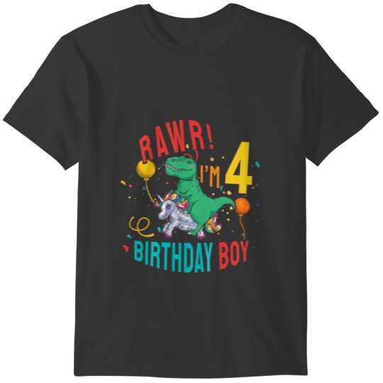Kids Rawr Im 4 Dinosaur T Rex 4Th Birthday Unicorn T-shirt