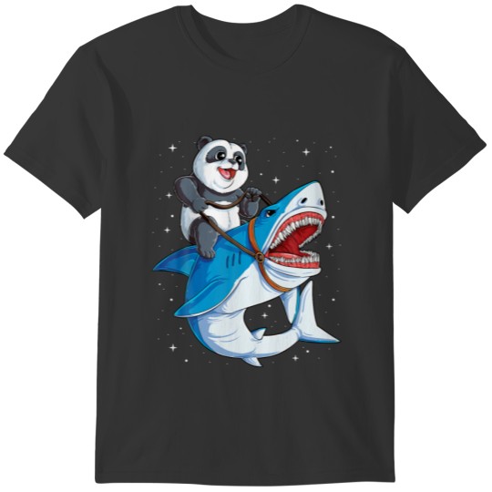 Panda Riding Shark Funny Boys Men Space Galaxy Jaw T-shirt