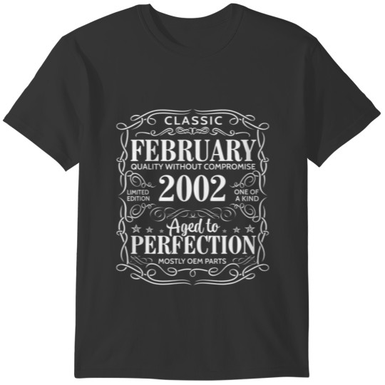 20Th Birthday Gift Perfection Aged February 2002 2 T-shirt