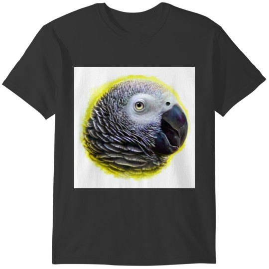 African grey parrot realistic painting T-shirt