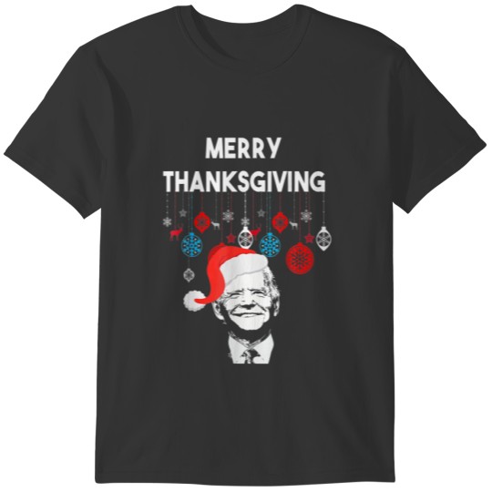 Funny Joe Biden Santa Xmas Hat Merry Thanksgiving T-shirt