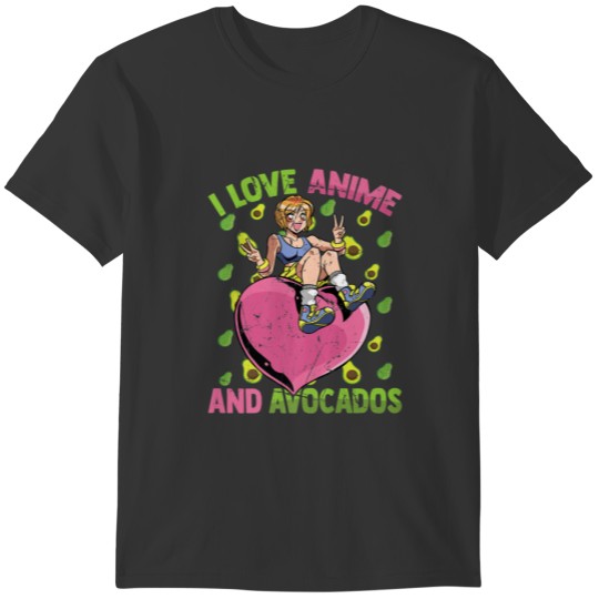 I Love Anime And Avocados - Cute Kawaii Heart T-shirt
