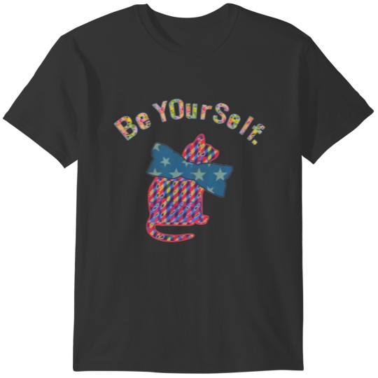Be Yourself Colorful Cat with Ribbon T-shirt