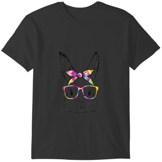 Cute Bunny Rabbit Face Tie Dye Glasses Girl Happy T-shirt