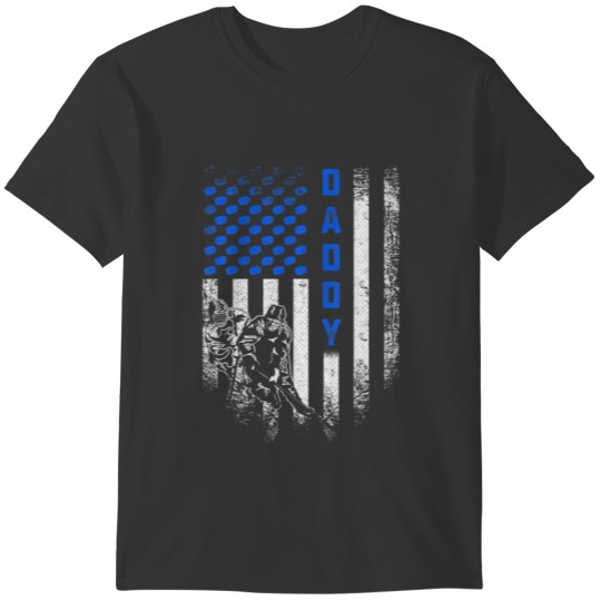 Vintage USA American Flag Proud Hockey Daddy Silho T-shirt