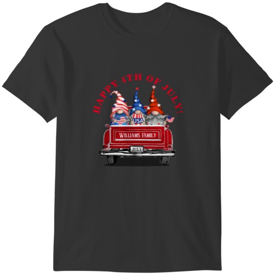 Patriotic Gnome Vintage Red Truck 4th of July T-shirt