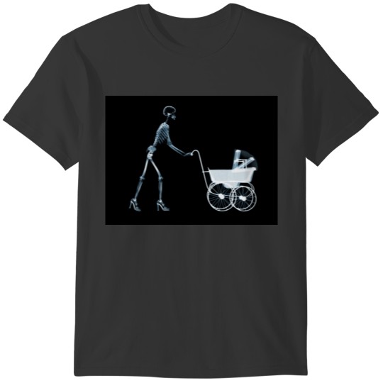 X-RAY SKELETON WOMAN & BABY CARRIAGE - BLUE T-shirt