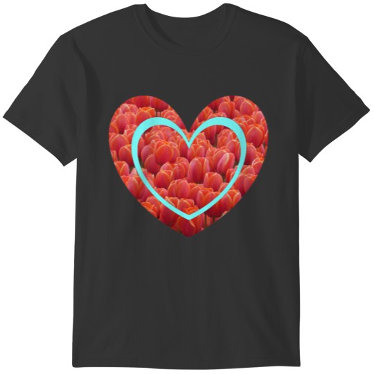 Red Tulips Field Heart V-Neck T-shirt