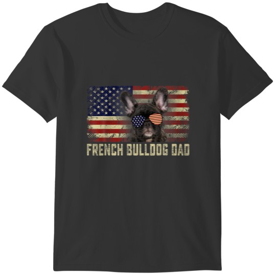 Classic Retro USA Flag French Bulldog Dad Fathers T-shirt