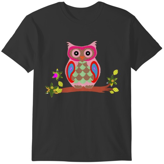 Owl colorful patchwork decorative T-shirt