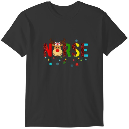 Funny Nurse Christmas Reindeer Leopard Print Xmas T-shirt