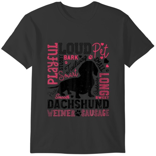 Dachshund Typography Funny Word Art Dog Lover T-shirt