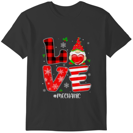 Gnome Love Mechanic Heart Red Plaid Christmas Vale T-shirt