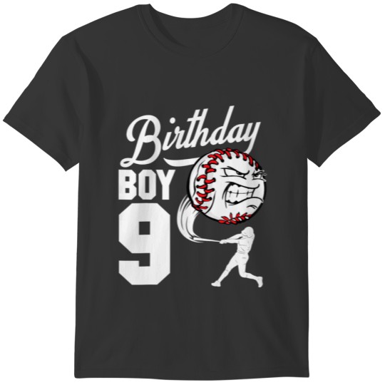 9 Year Old Birthday Gift Baseball Party Theme T-shirt