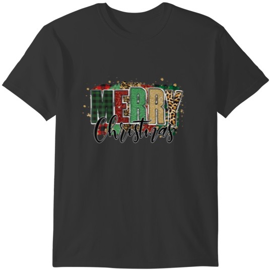 Red Plaid Leopard Cow Print Merry Christmas Wester T-shirt