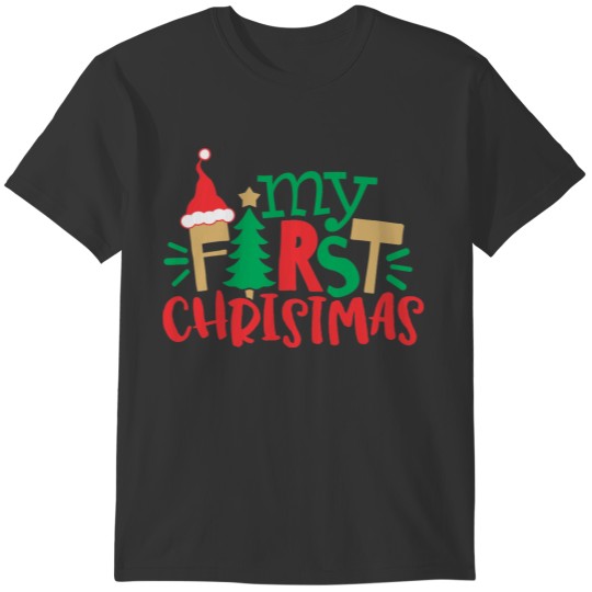 My First 1st Christmas Santa Hat Tree Red Green T-shirt