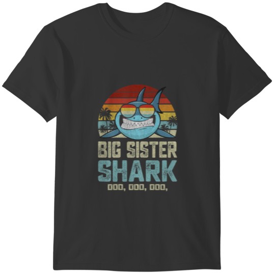 Womens Big Sister Shark Vintage Retro Shark Birthd T-shirt
