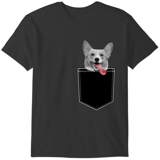 Smiling Corgi Dog Print On Pocket T-shirt