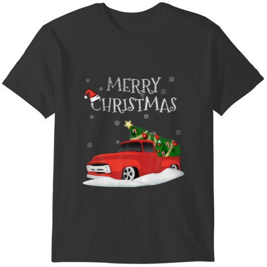 Red Vintage Truck Retro Christmas Tree Pickup T-shirt