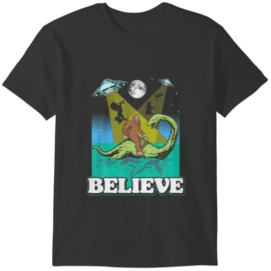 Funny Vintage Bigfoot Loch Ness UFO Alien Unicorns T-shirt