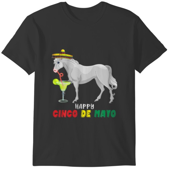 Happy Cinco De Mayo Horse Drinking Margarita Flami T-shirt