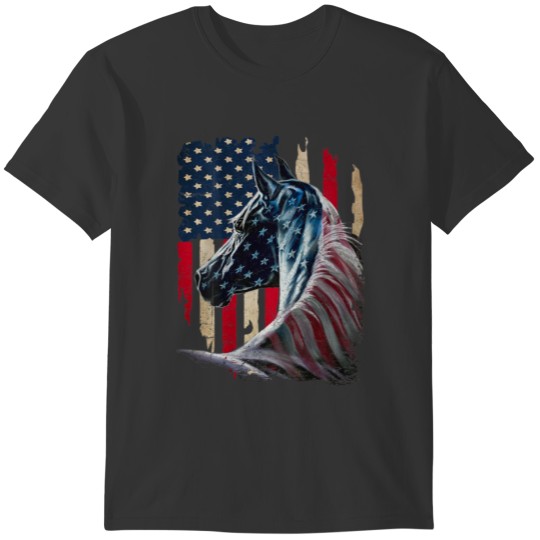 Patriotic Horse American Flag - Horse Vintage Prin T-shirt