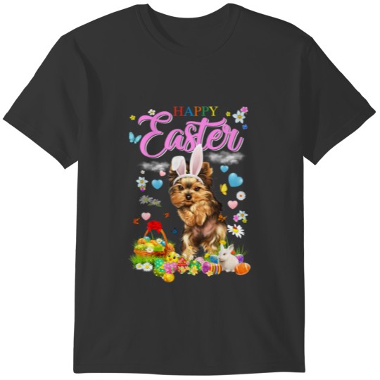 Bunny Yorkshire Terrier Dog Happy Easter Eggs T-shirt