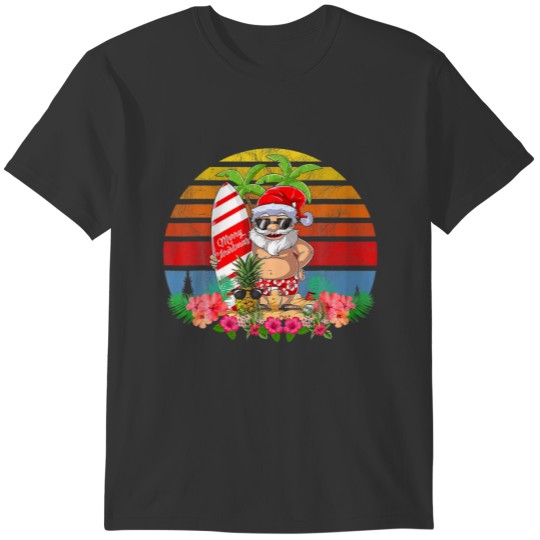 Christmas In July Party Costume Santa Surfing Vint T-shirt