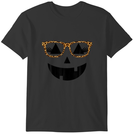 Leopard Sunglasses Cute Girl Pumpkin Face Hallowee T-shirt