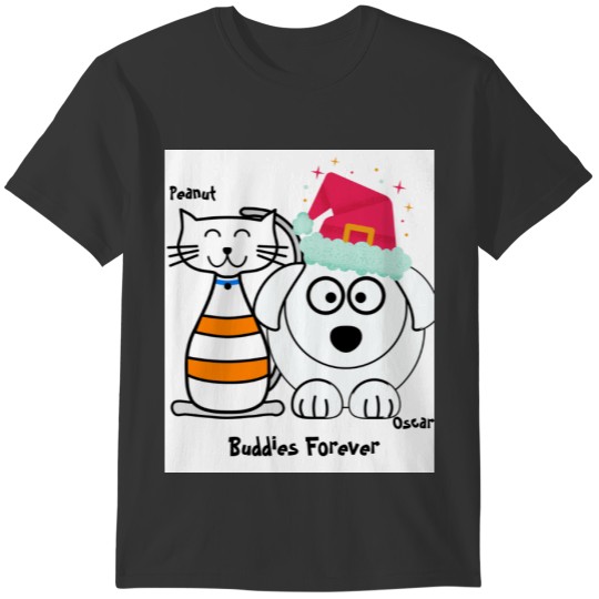Cute Custom Cat & Dog Christmas  Buddies Forever T-shirt