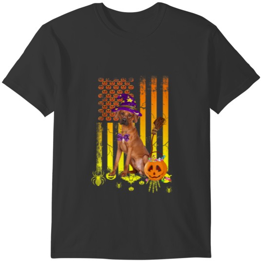 Rhodesian Ridgeback Pumpkin American Flag Hallowee T-shirt