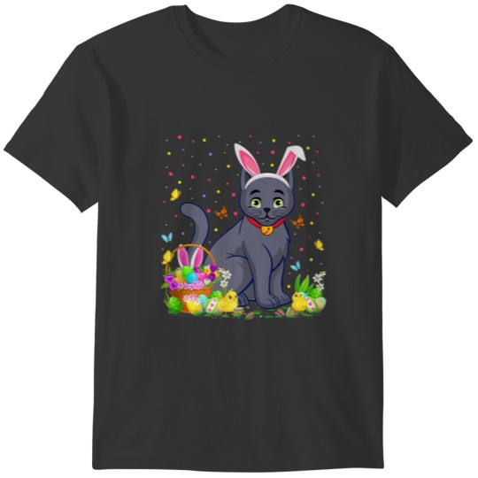 Easter Bunny Egg Hunting Russian Blue Cat Easter S T-shirt