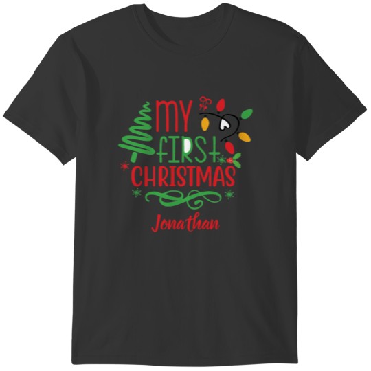 Personalized My First Christmas Tree Green Red  Ba T-shirt