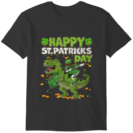 Happy St Patricks Day Dabbing Shamrock T Rex Dinos T-shirt