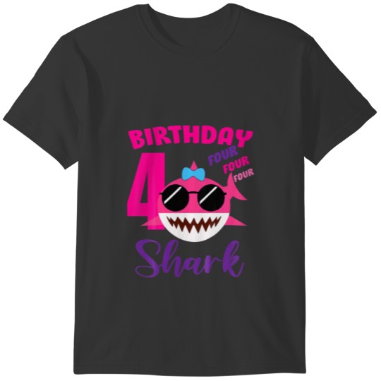 Kids Birthday Shark Baby For 4 Year Old Girl In Pi T-shirt